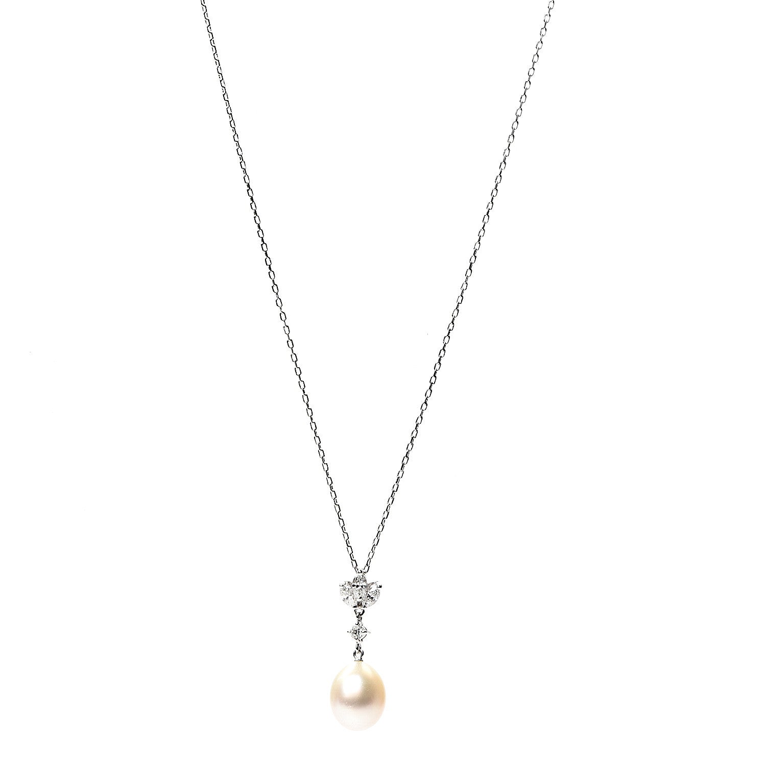 Mikimoto 18K White Gold Akoya Pearl Diamond .54ct Drop Pendant Necklace 1 of 3
