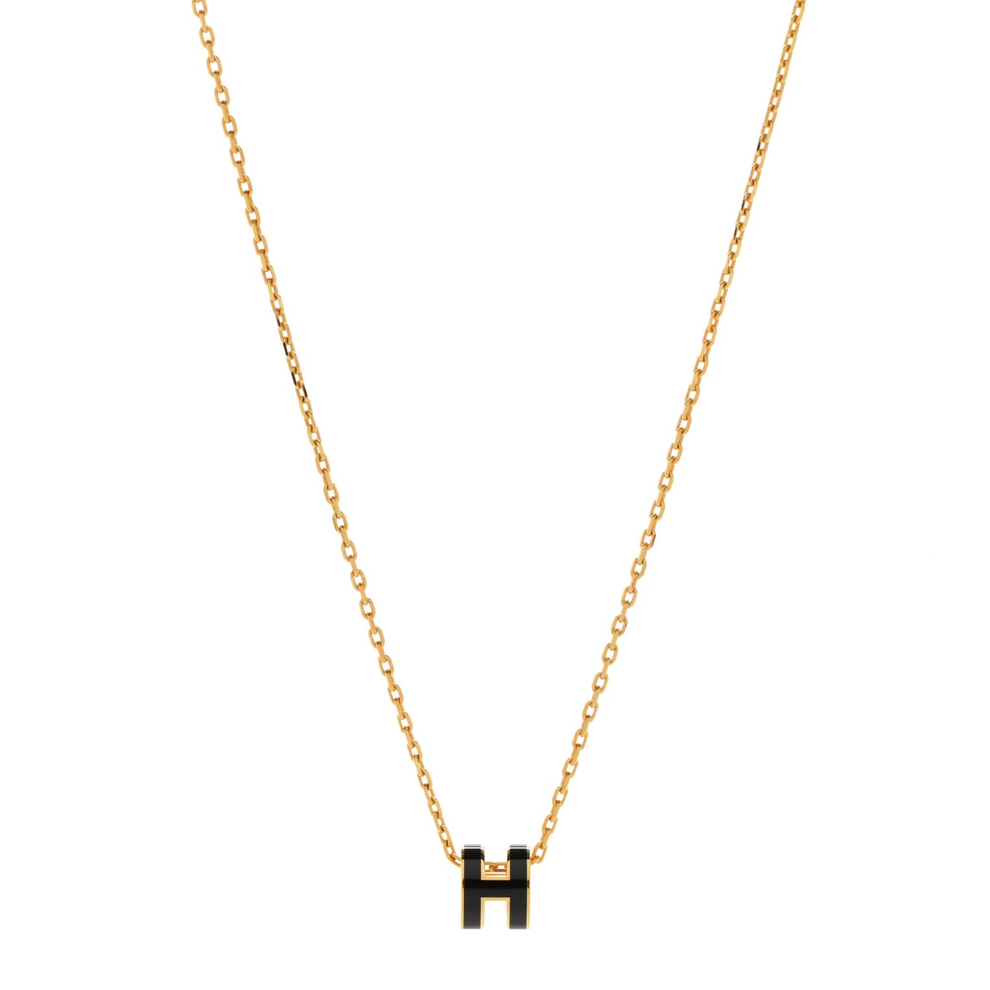 Lacquered Gold Mini Pop H Pendant Necklace Black