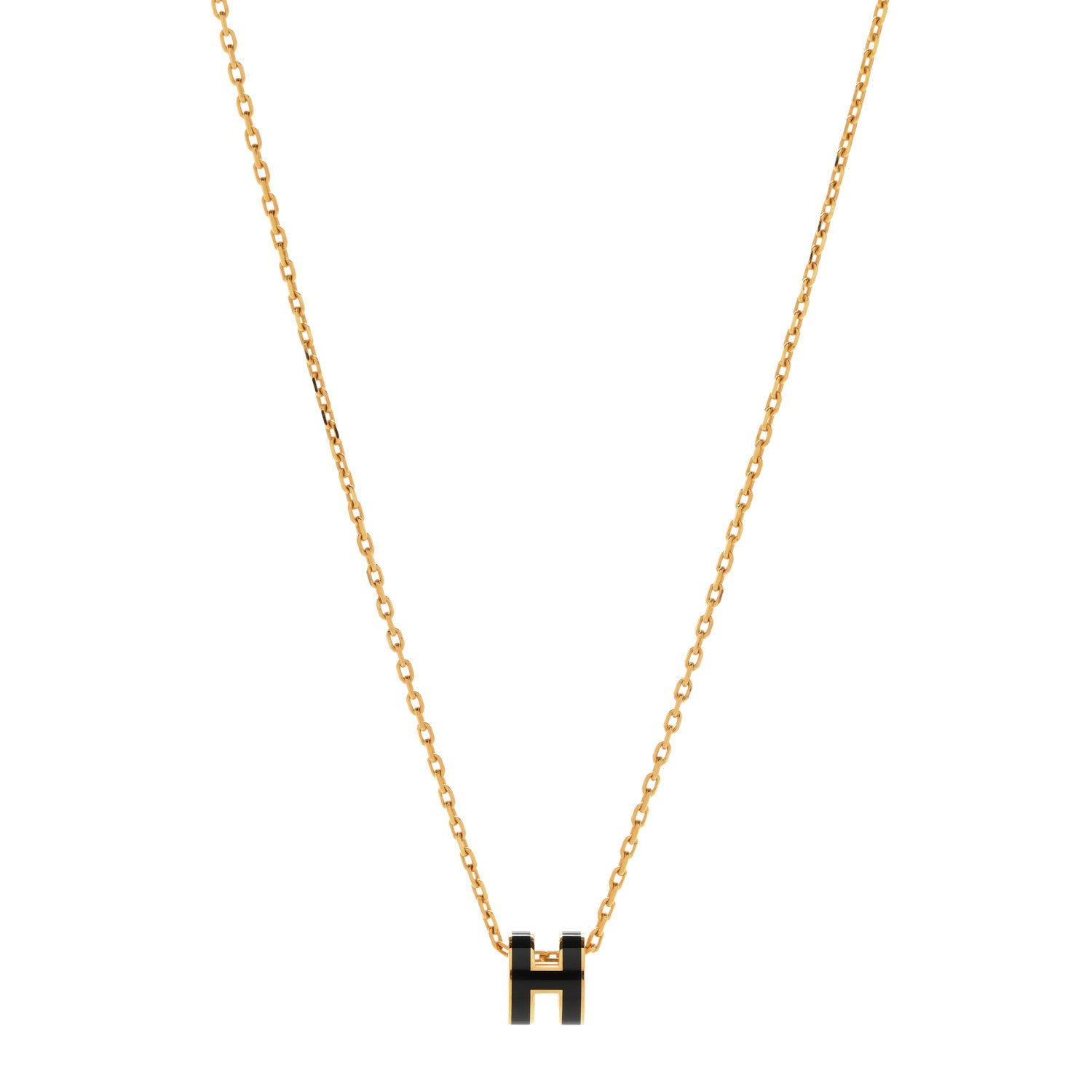 Hermes Lacquered Gold Mini Pop H Pendant Necklace Black 1 of 6