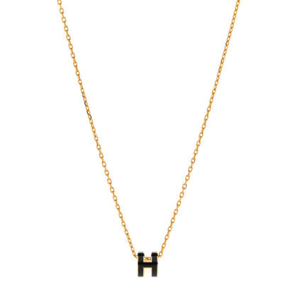 Hermes Lacquered Gold Mini Pop H Pendant Necklace Black 1 of 6