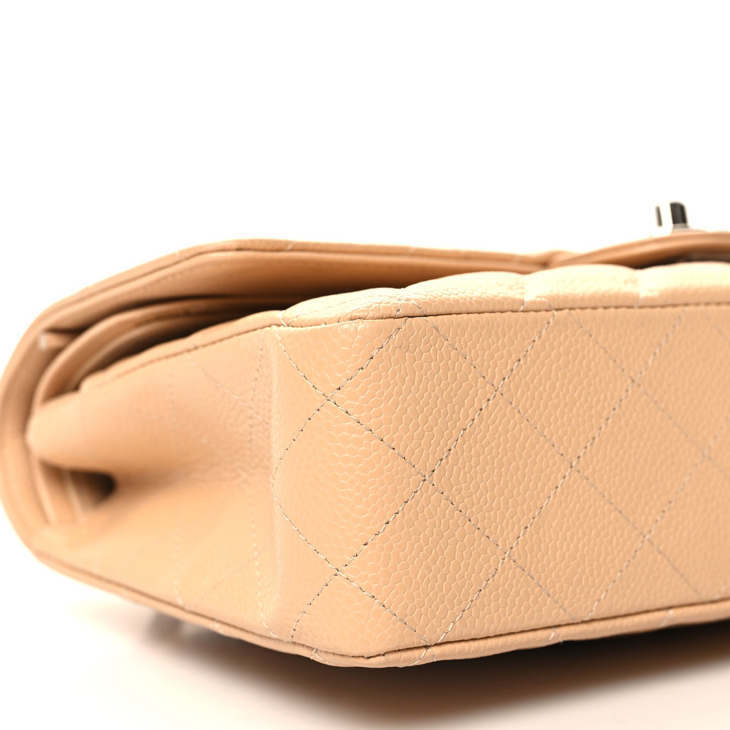Caviar Quilted Medium Double Flap Beige