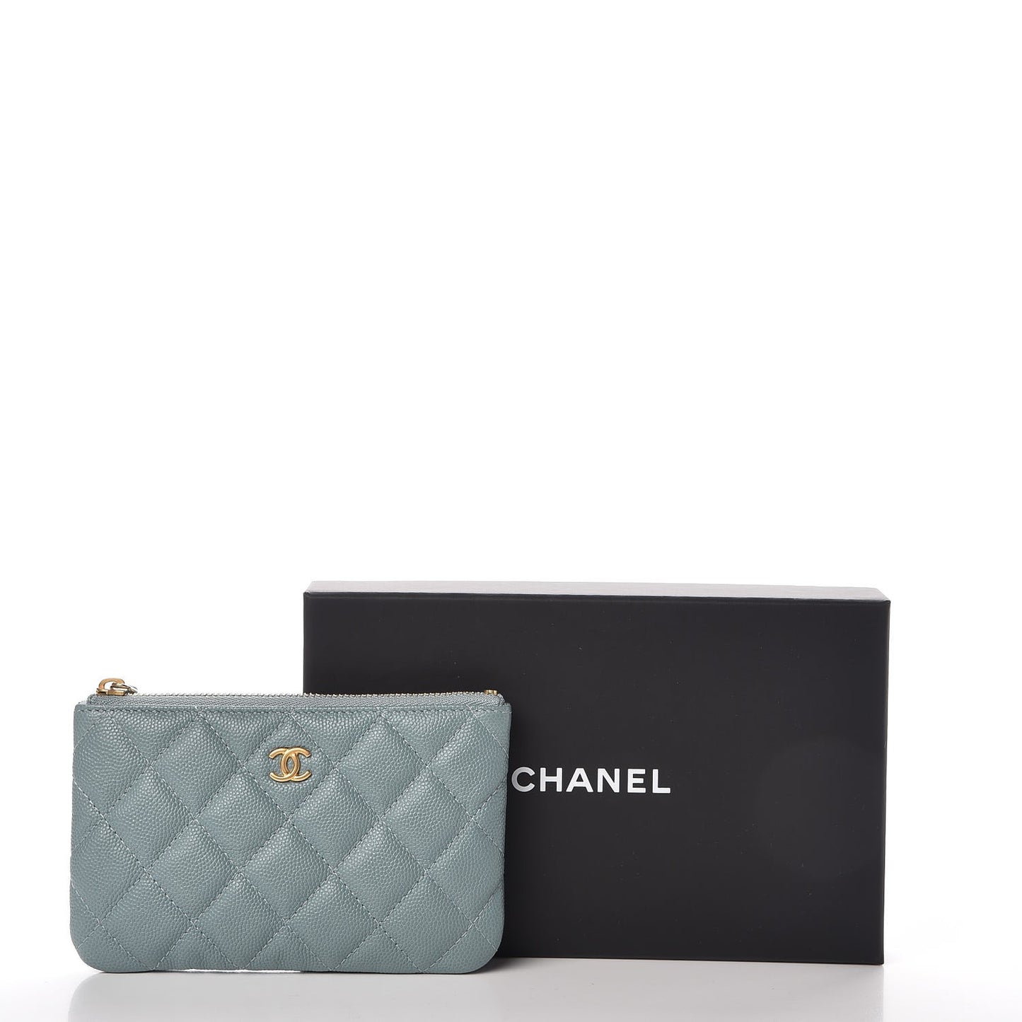 Iridescent Caviar Quilted Small Cosmetic Case Light Blue