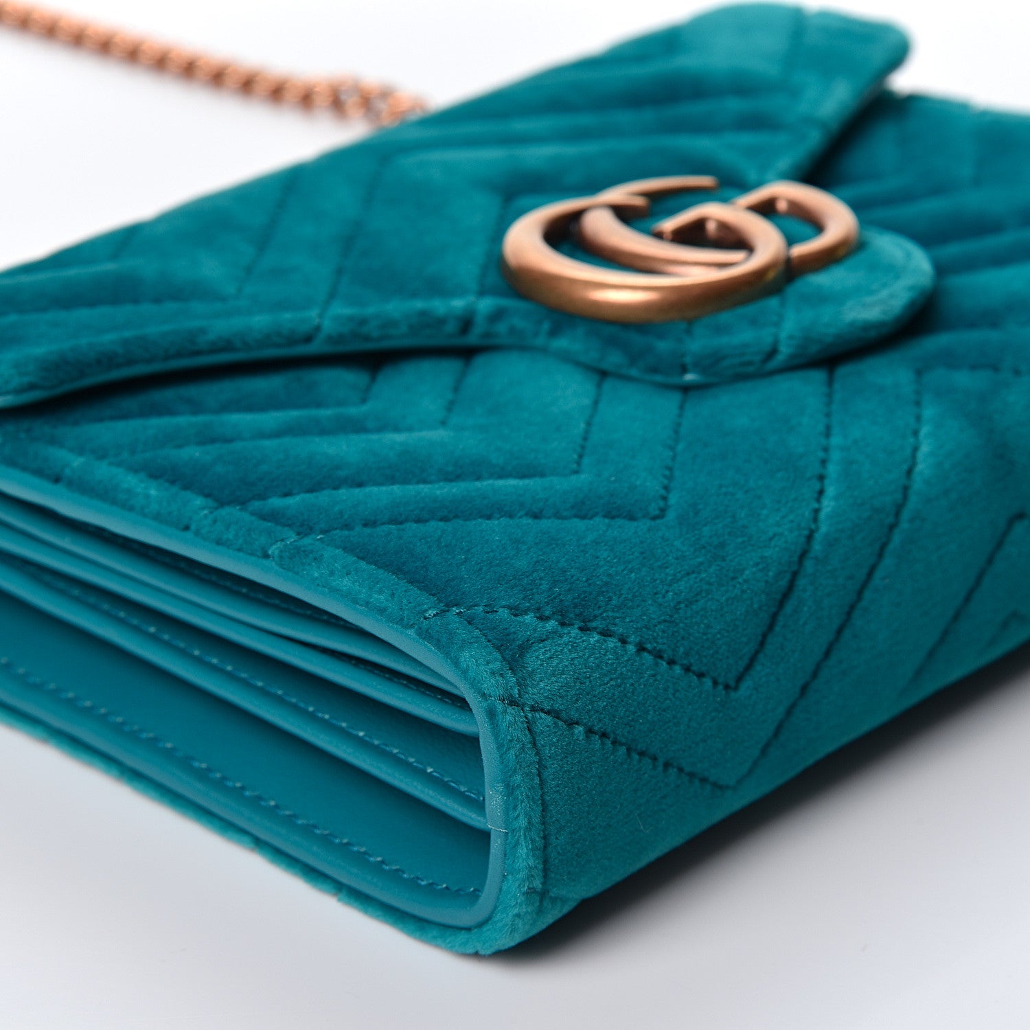 Gucci Velvet Matelasse GG Marmont Chain Wallet Pavone Cyan 8 of 10