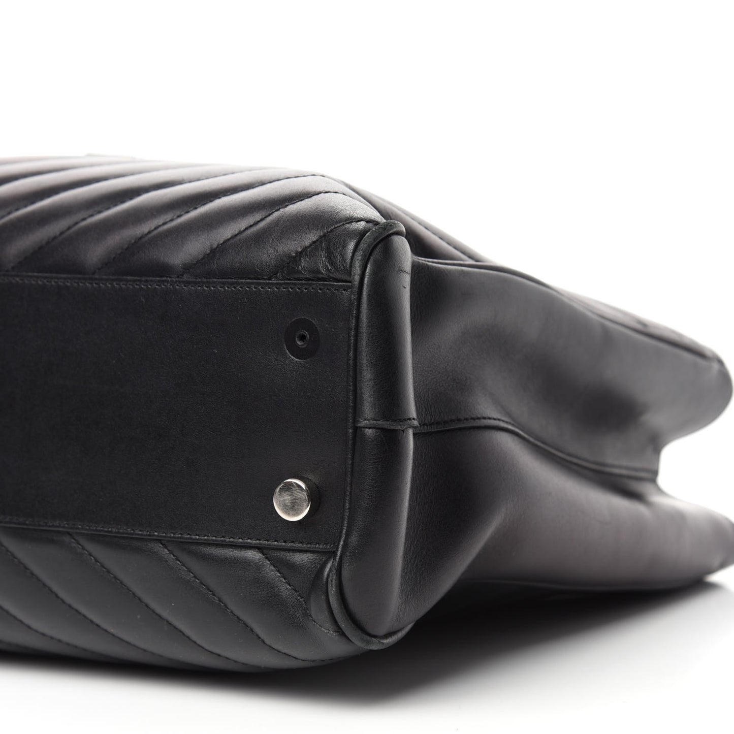 Smooth Calfskin Matelasse Chevron Monogram Shopping Bag Black