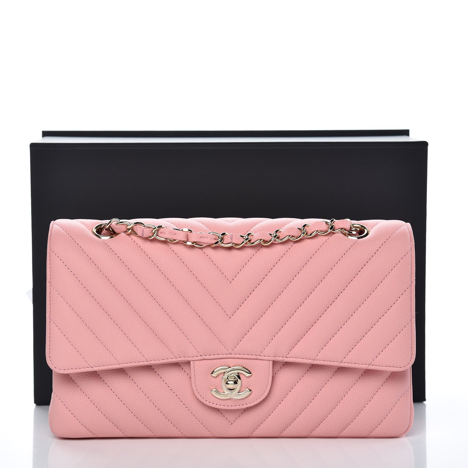 Chanel Caviar Chevron Quilted Medium Double Flap Pink 8 of 8