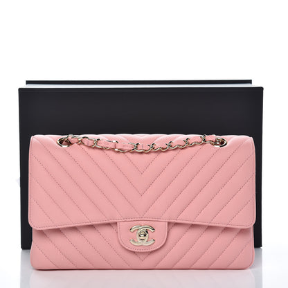 Chanel Caviar Chevron Quilted Medium Double Flap Pink 8 of 8
