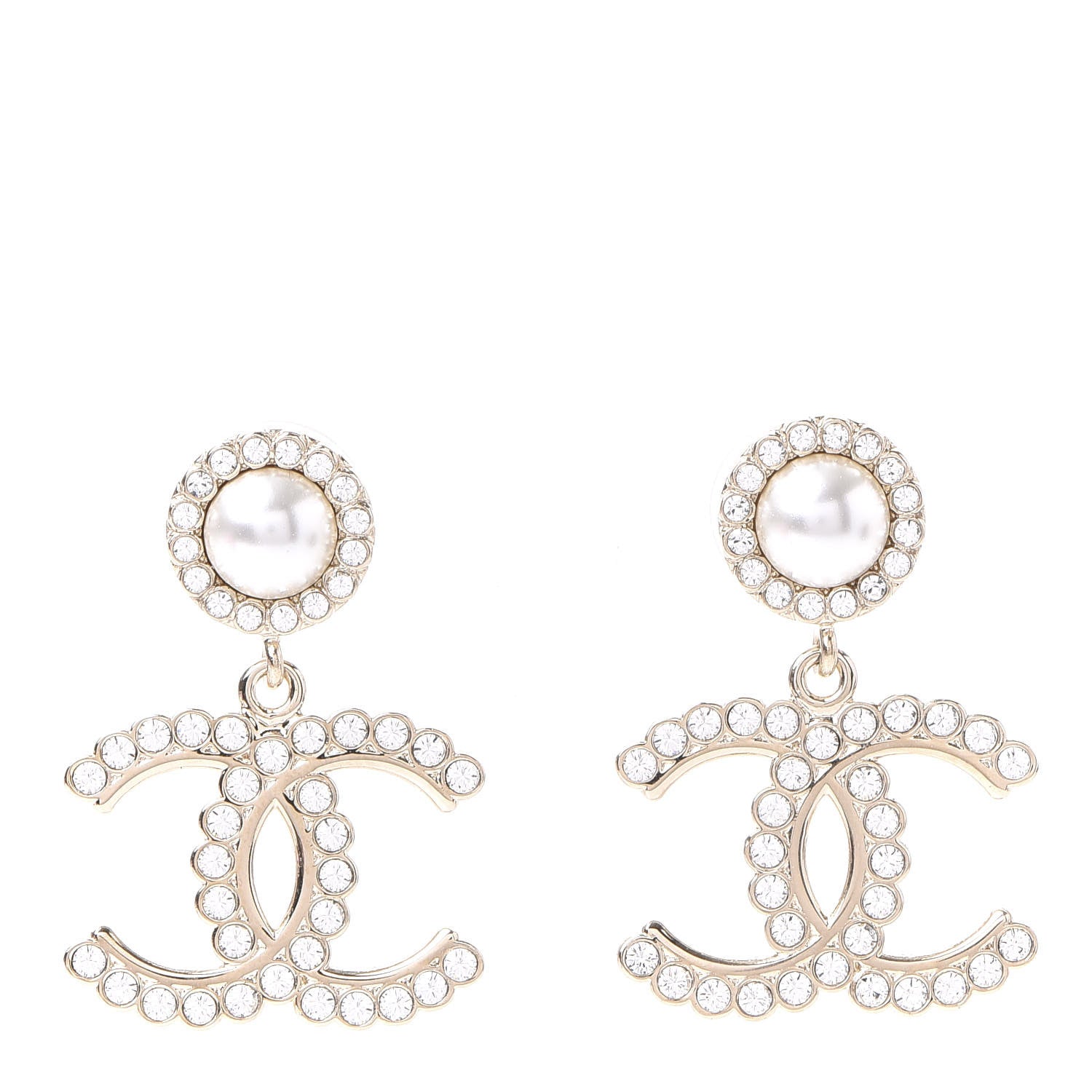 Chanel Crystal Pearl Bow-tiful CC Drop Earrings Gold 1 of 5