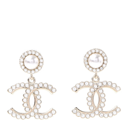 Chanel Crystal Pearl Bow-tiful CC Drop Earrings Gold 1 of 5
