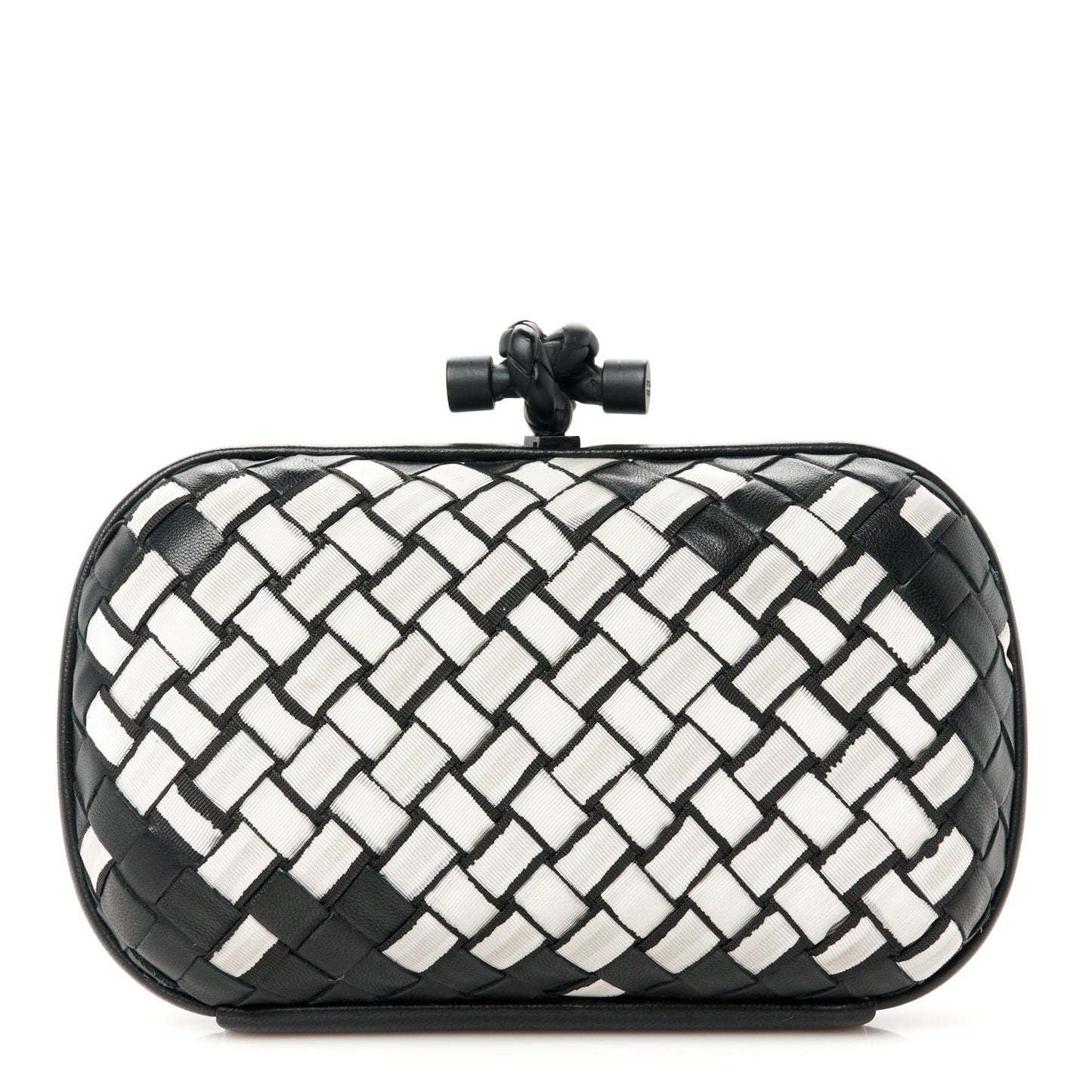 Nylon Nappa Intrecciato Knot Clutch Black White
