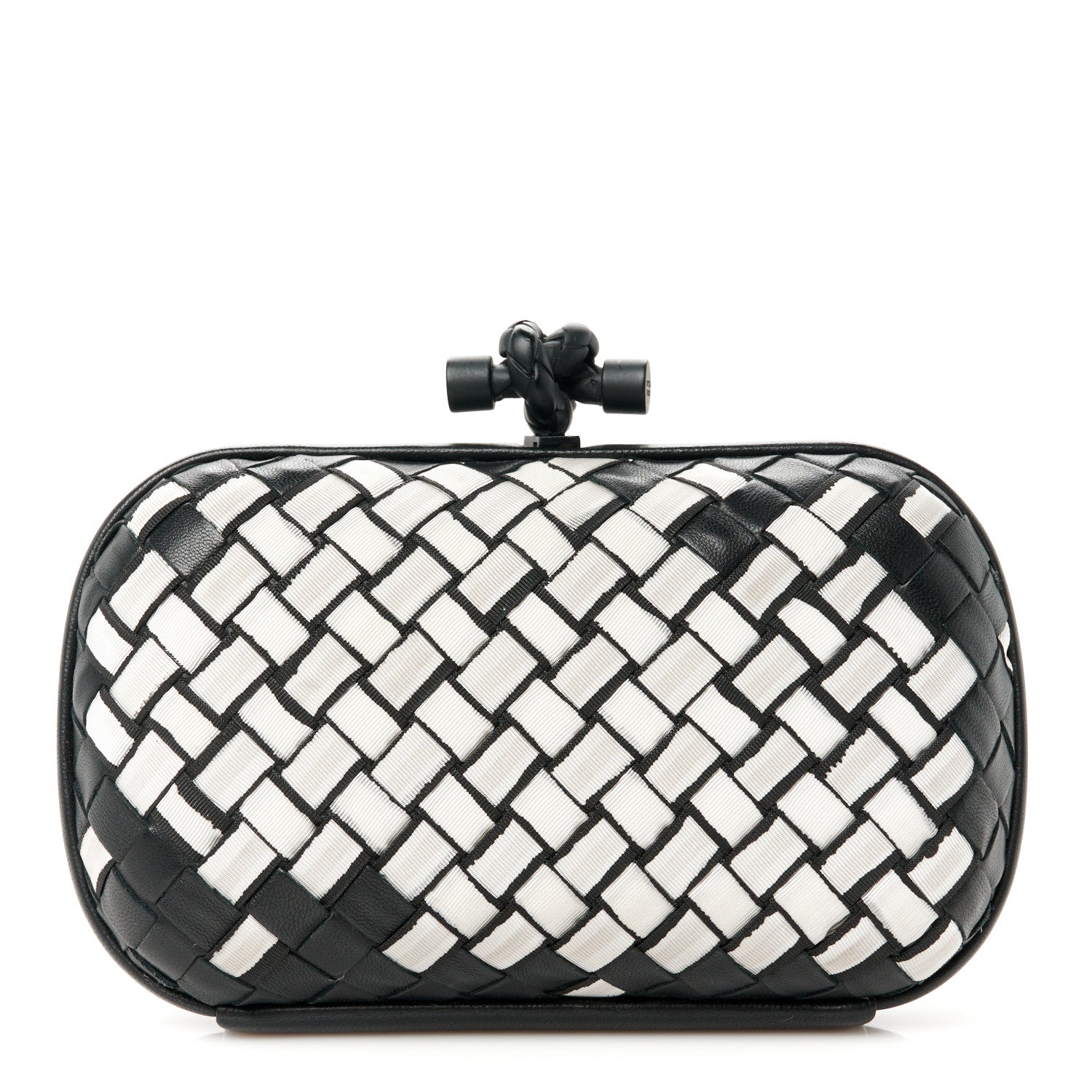 Bottega Veneta Nylon Nappa Intrecciato Knot Clutch Black White 1 of 7