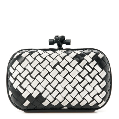 Bottega Veneta Nylon Nappa Intrecciato Knot Clutch Black White 1 of 7