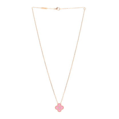 Van Cleef & Arpels 18K Rose Gold Diamond Pink Porcelain Vintage Alhambra Pendant Necklace 3 of 5