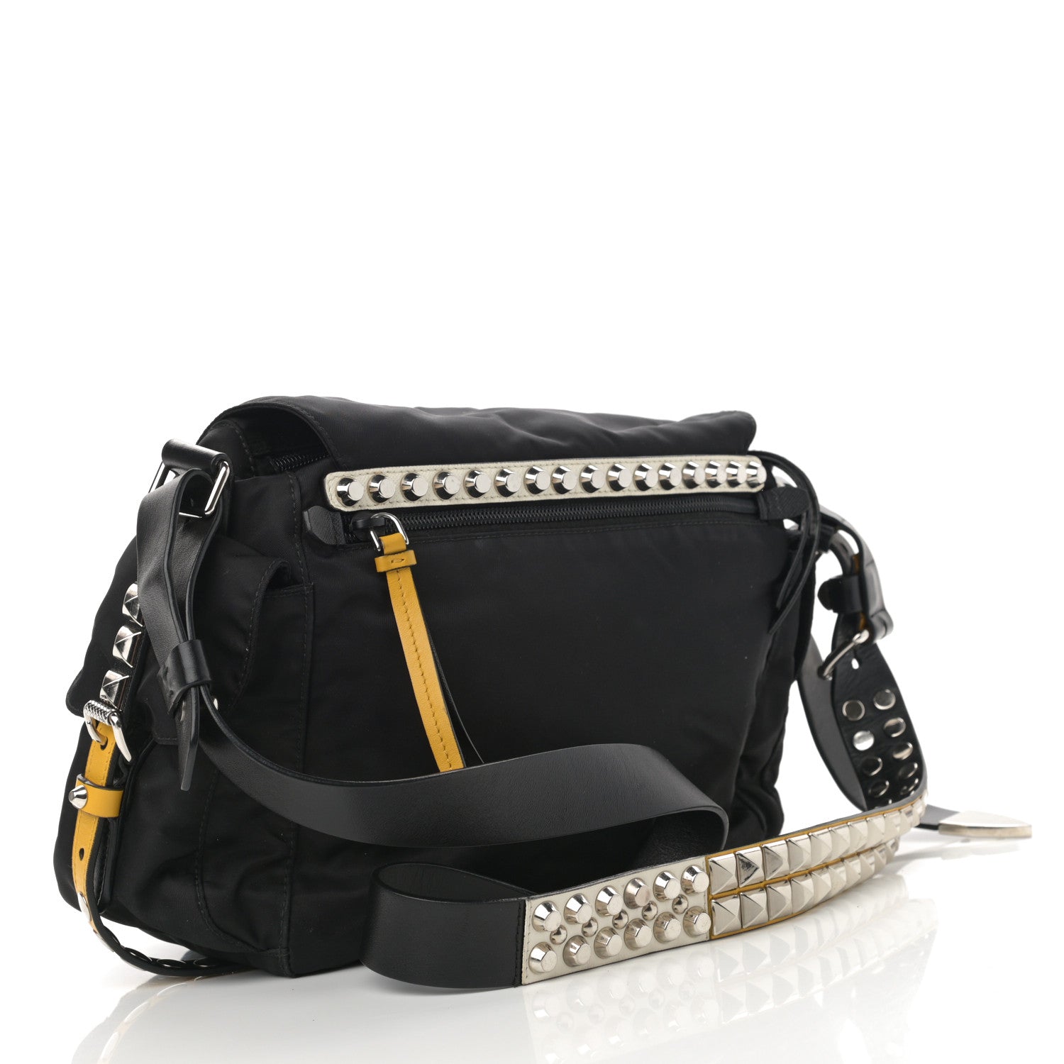 Prada Nylon New Vela Studded Messenger Black Soleil 3 of 13