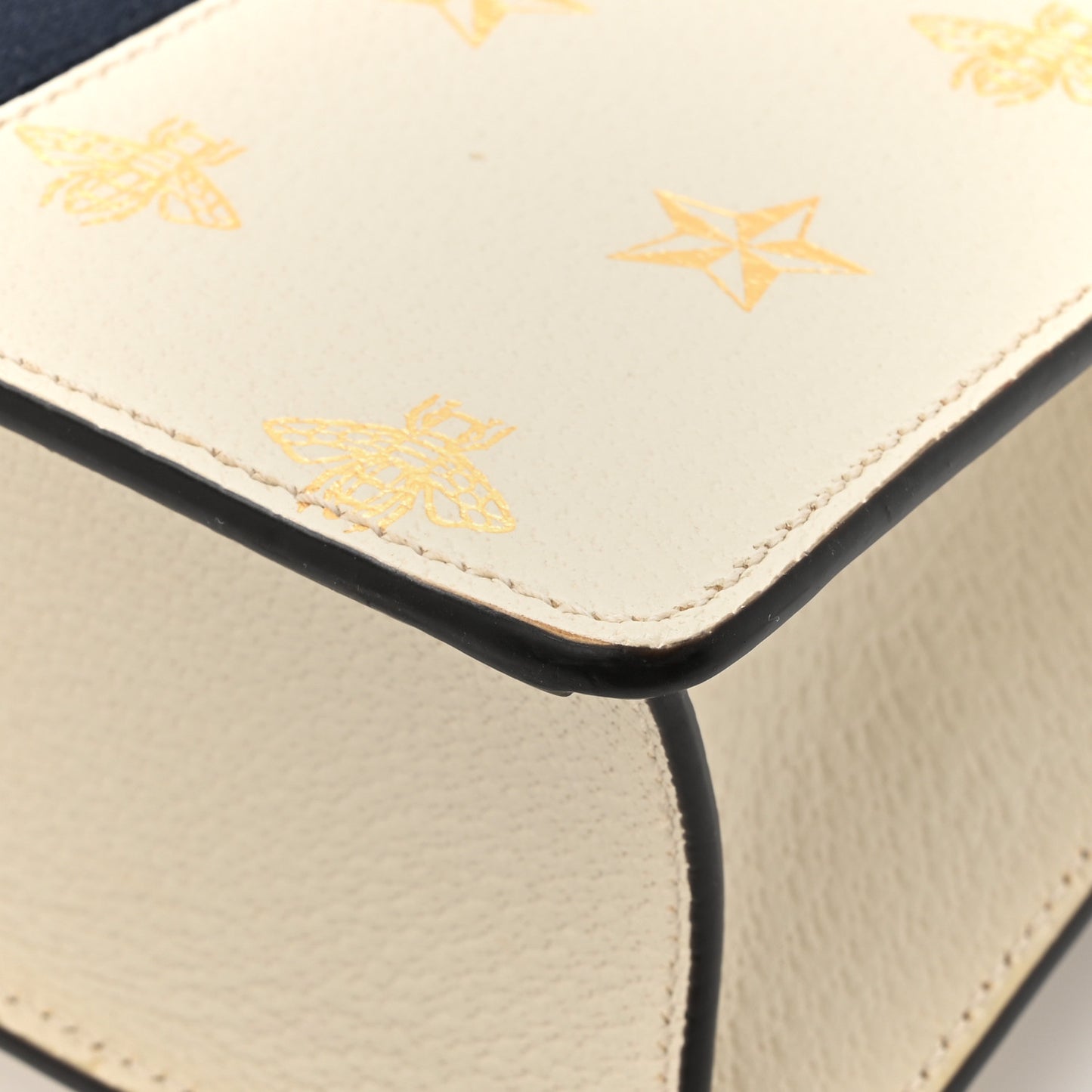 Textured Calfskin Bee Star Print Small Sylvie Shoulder Bag Mystic White