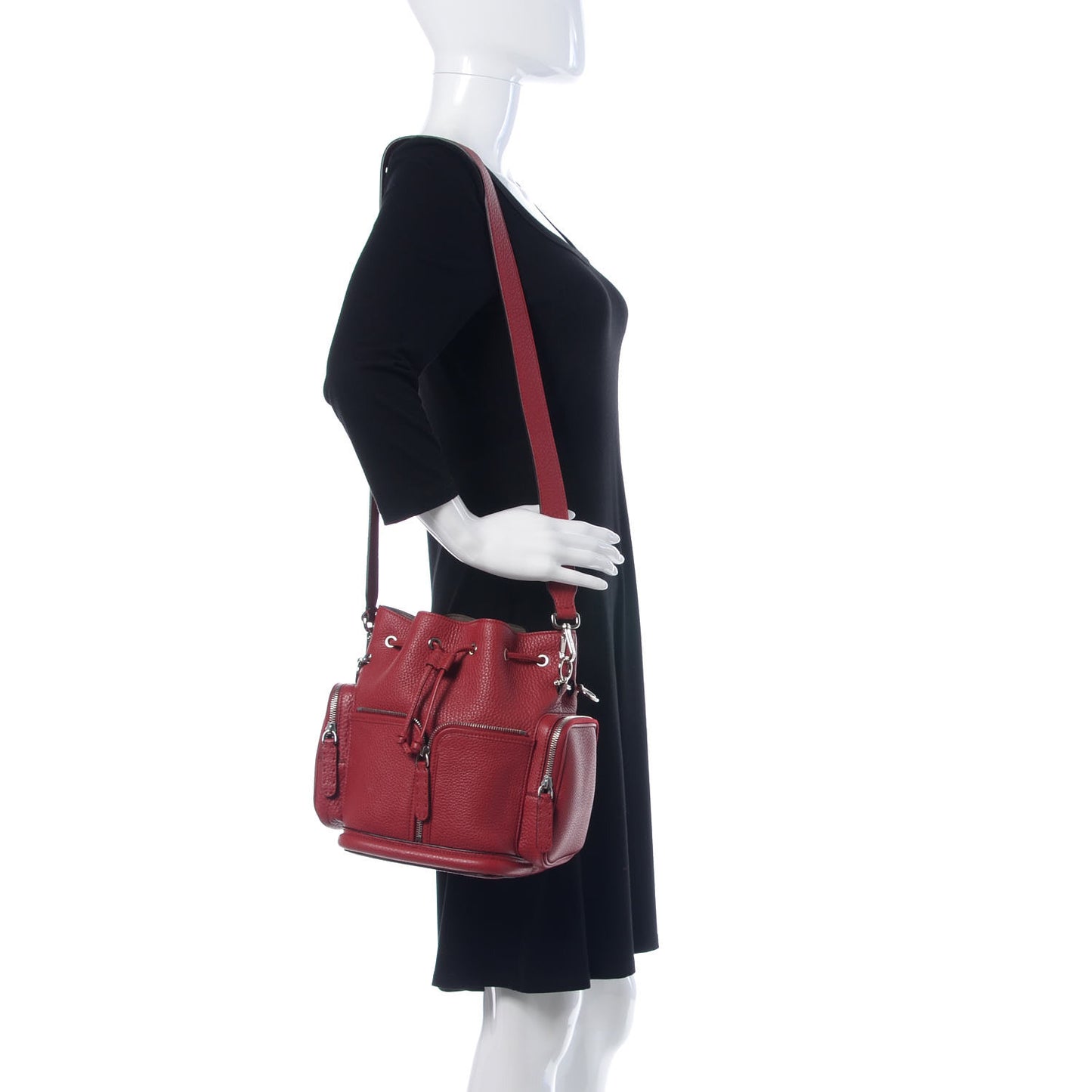 Cuoio Romano Selleria F is Fendi Grande Mon Tresor Pocket Bucket Bag Rosso