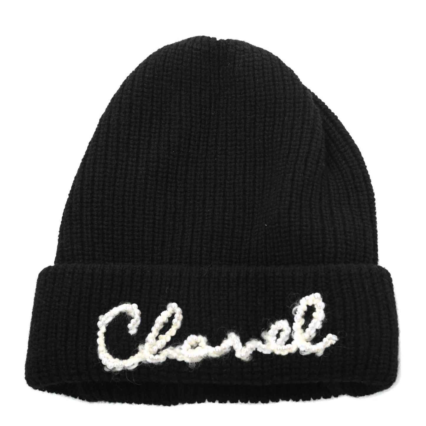 Cashmere Logo Beanie Hat Black White