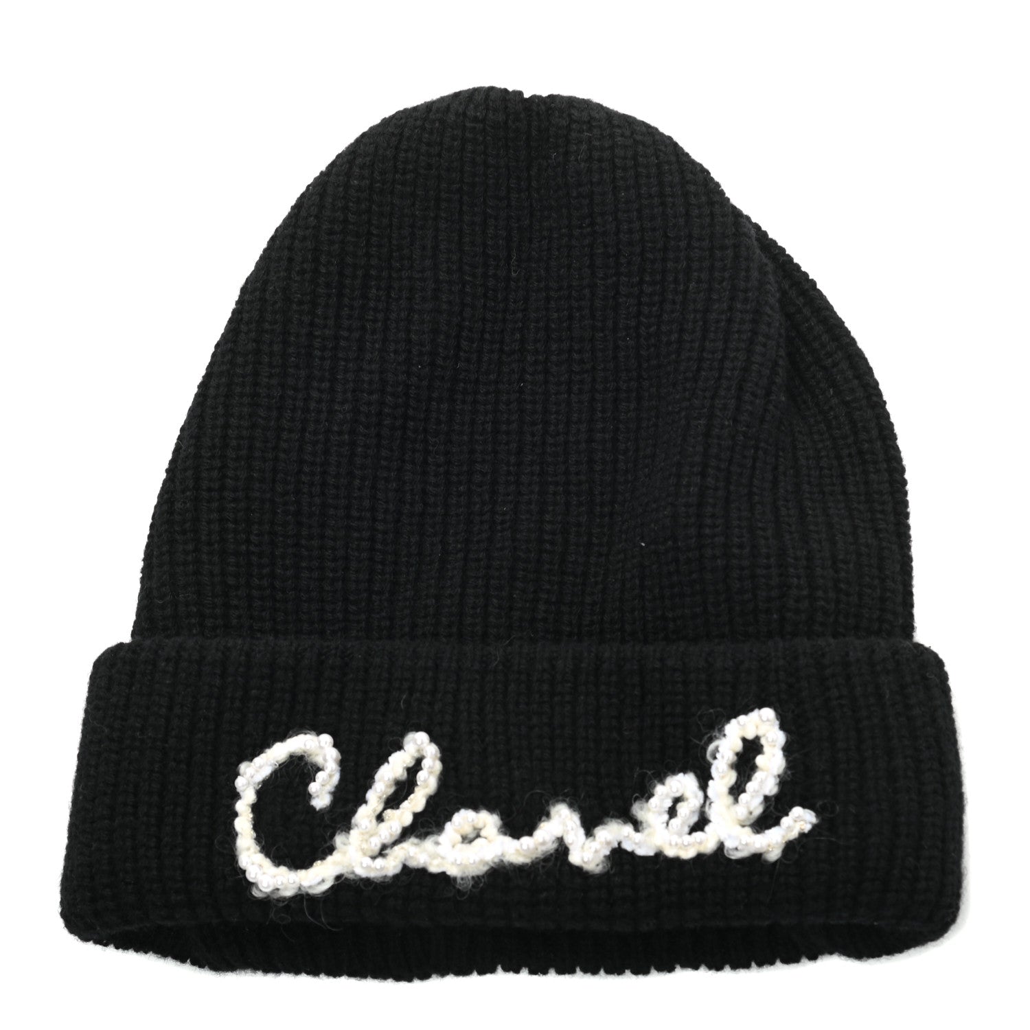 Chanel Cashmere Logo Beanie Hat Black White 1 of 5