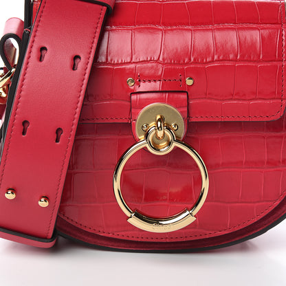 Chloe Calfskin Crocodile Embossed Small Tess Bag Crimson Pink 9 of 9