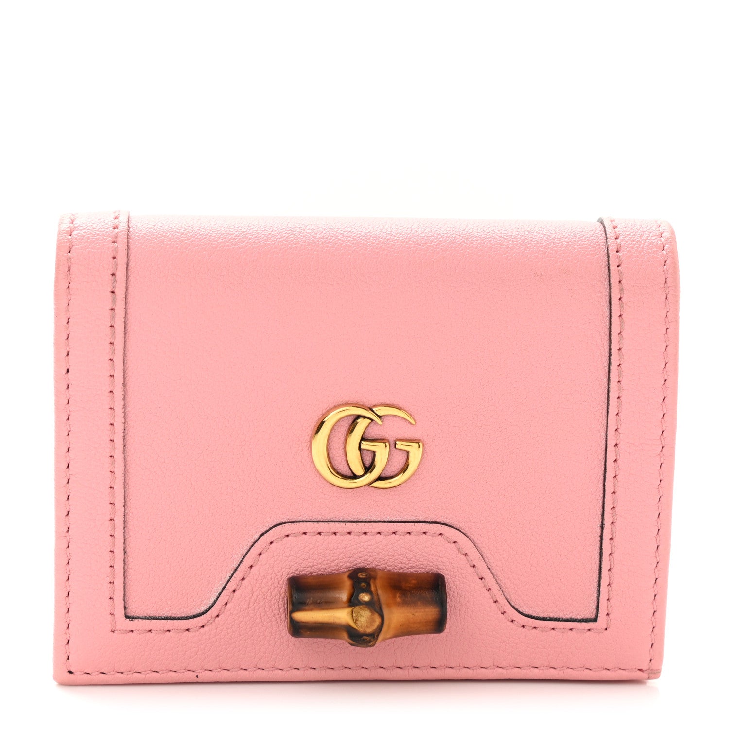 Gucci Wonka Grain Calfskin Diana Card Case Wallet Wild Rose 2 of 9