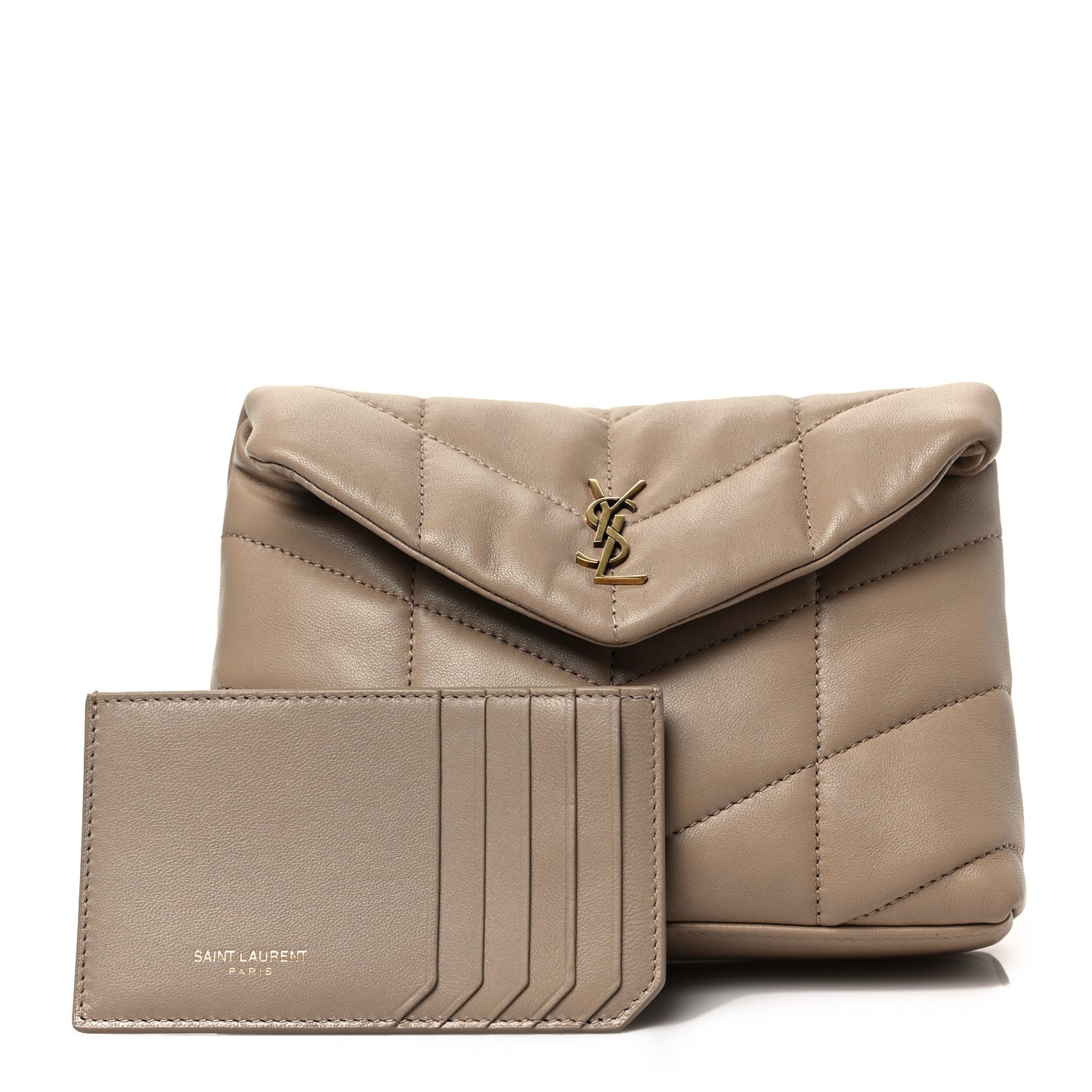 Lambskin Monogram Loulou Puffer Pouch Clutch Dark Beige