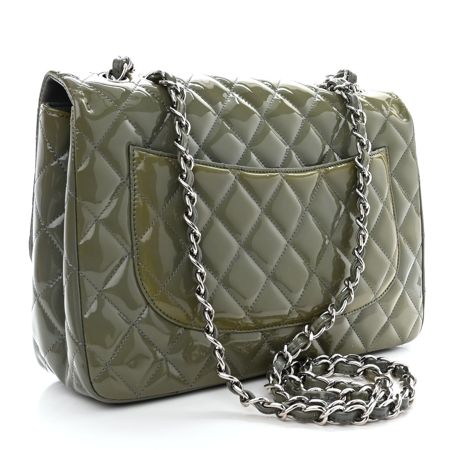 Patent Quilted Jumbo Single Flap Green