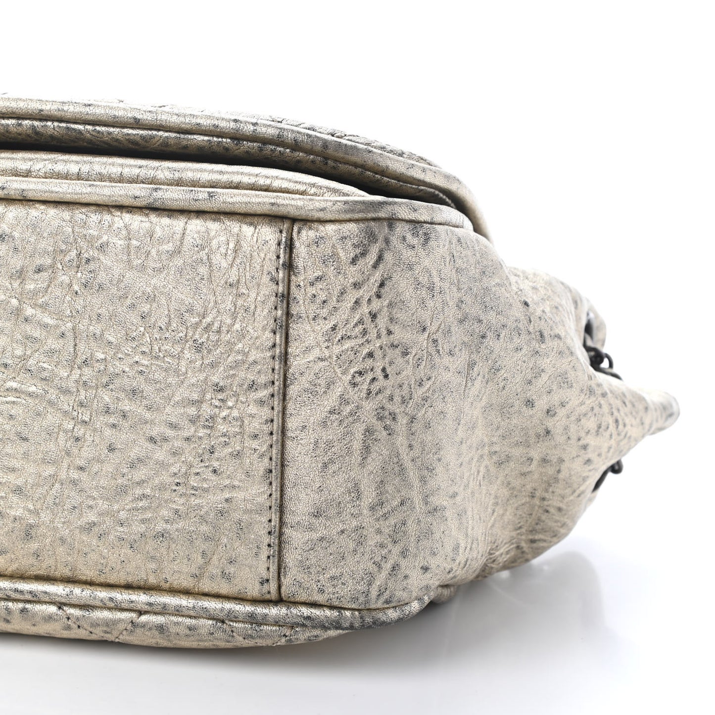 Distressed Metallic Lambskin Quilted Le Marais Ligne Flap Shoulder Bag Gold
