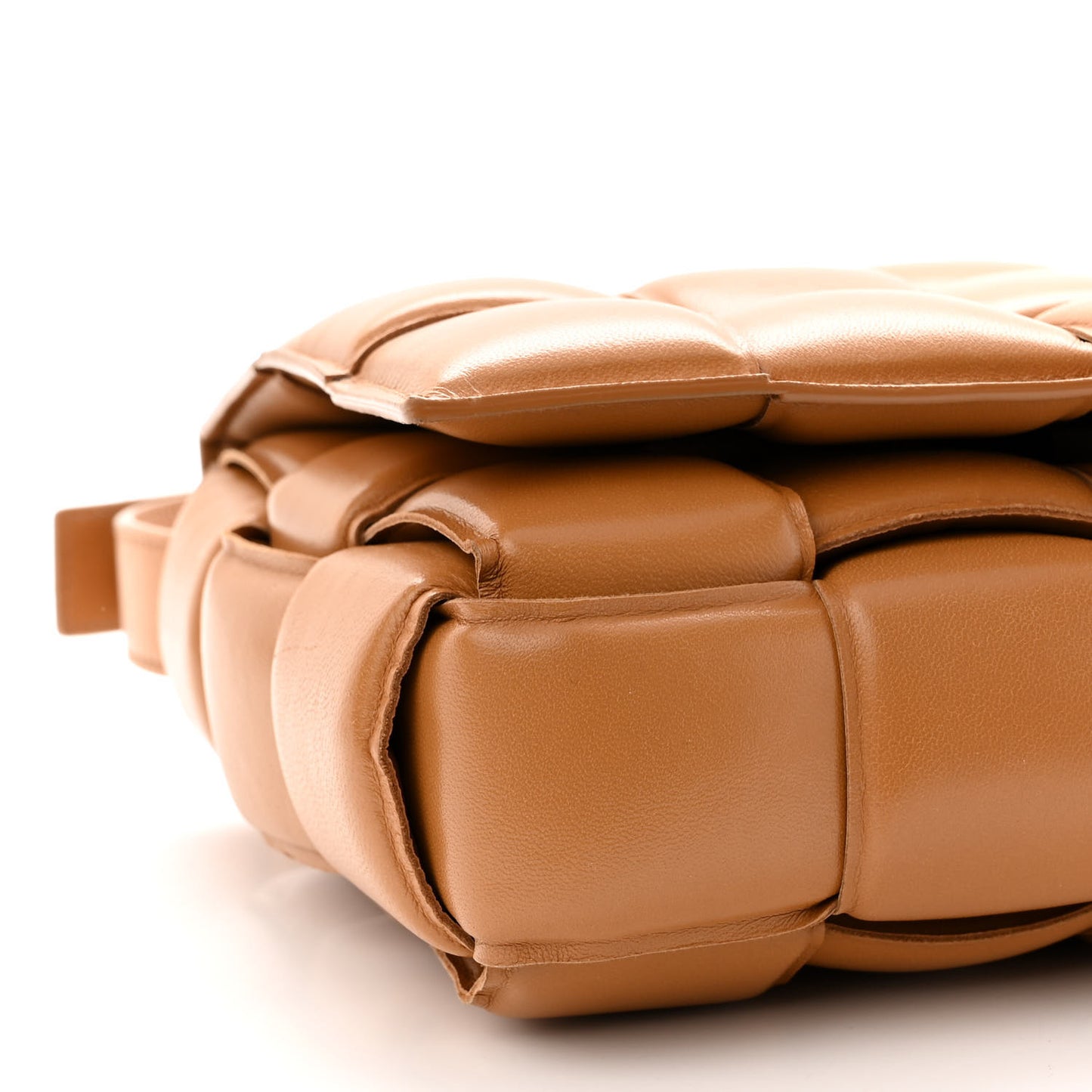 Nappa Maxi Intreccio Padded Cassette Crossbody Bag Caramel