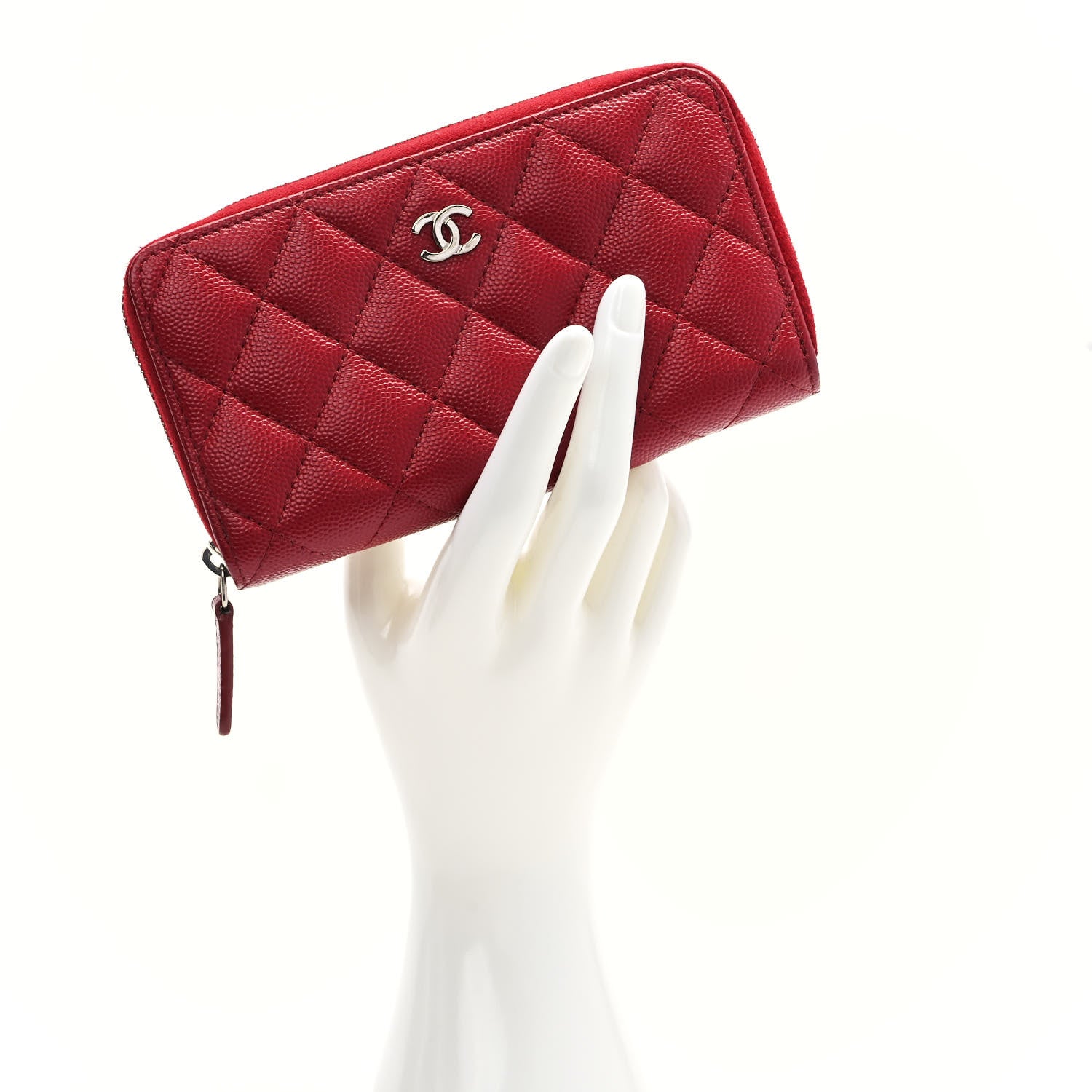 Chanel Caviar Quilted Medium Zip Around Wallet Red 2 of 9