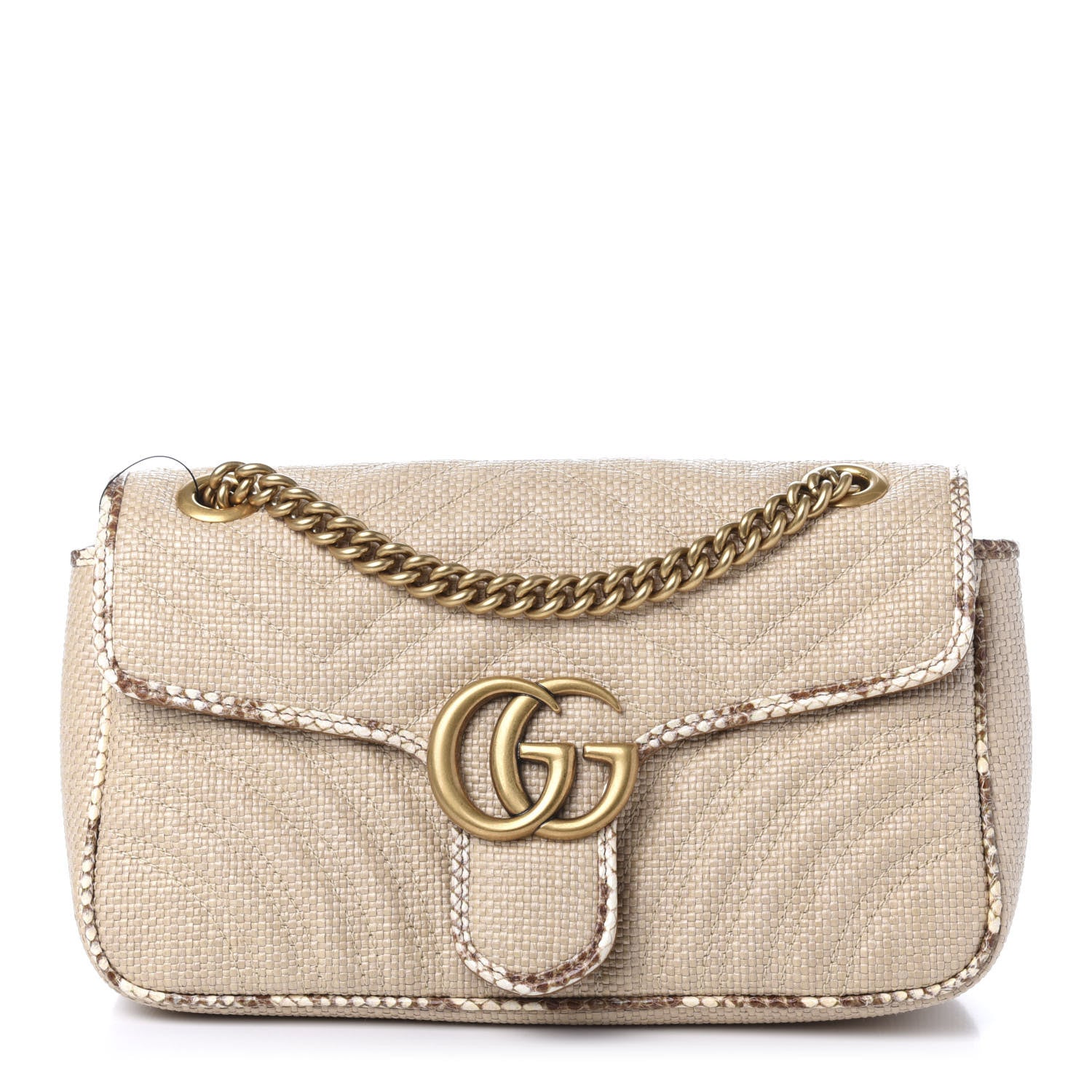 Gucci Raffia Elaphe Matelasse Small GG Marmont Shoulder Bag Natural Cream Brown 1 of 10