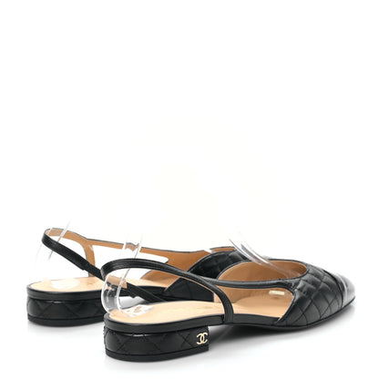Chanel Lambskin Patent Cap Toe CC Slingback Flats 40 Black 4 of 9