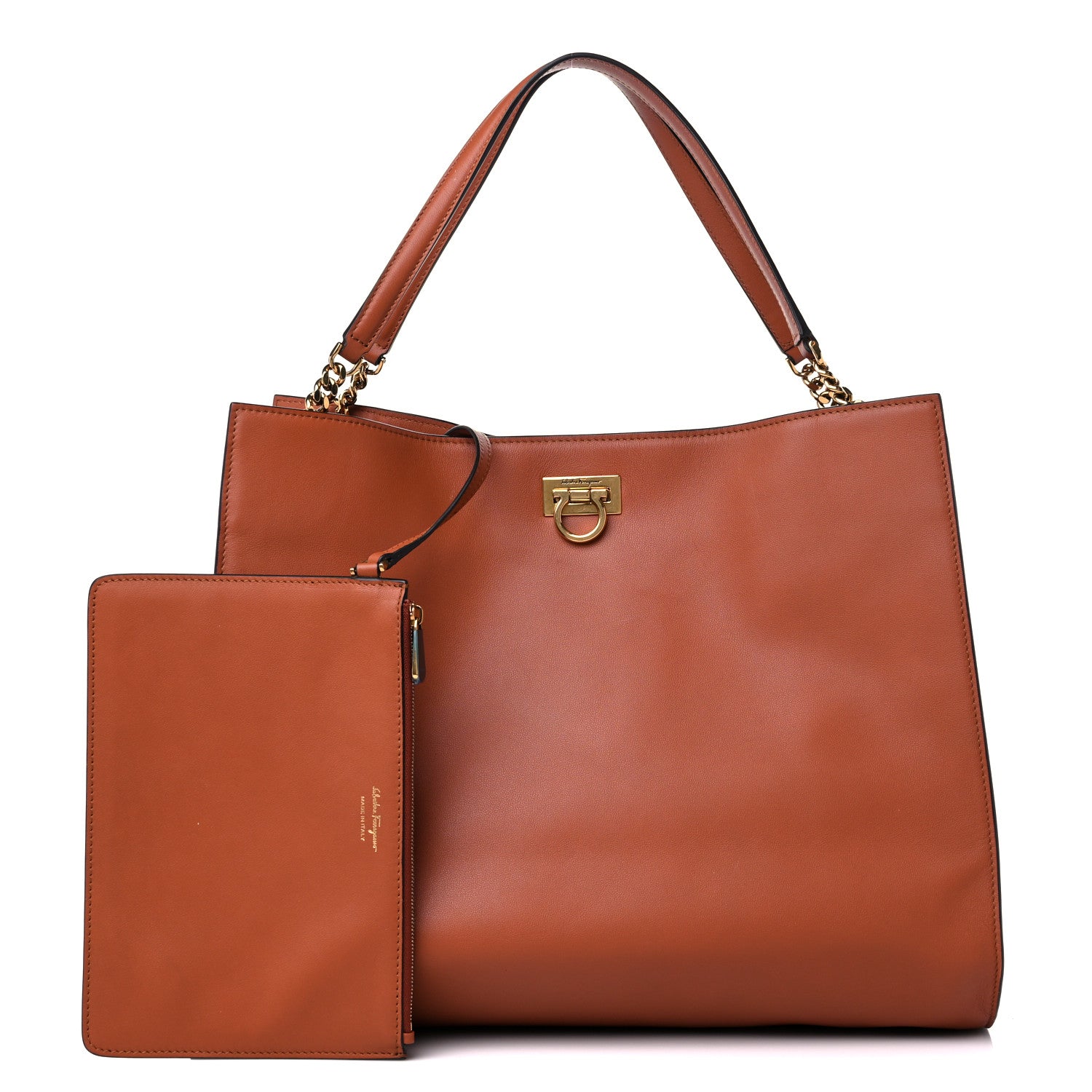 Salvatore Ferragamo Calfskin Gancini Trifolio Tote Bag Siena Tan 1 of 11