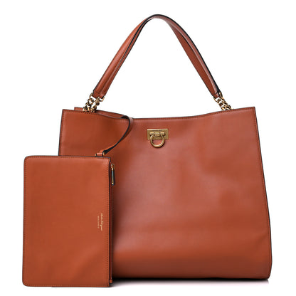 Salvatore Ferragamo Calfskin Gancini Trifolio Tote Bag Siena Tan 1 of 11