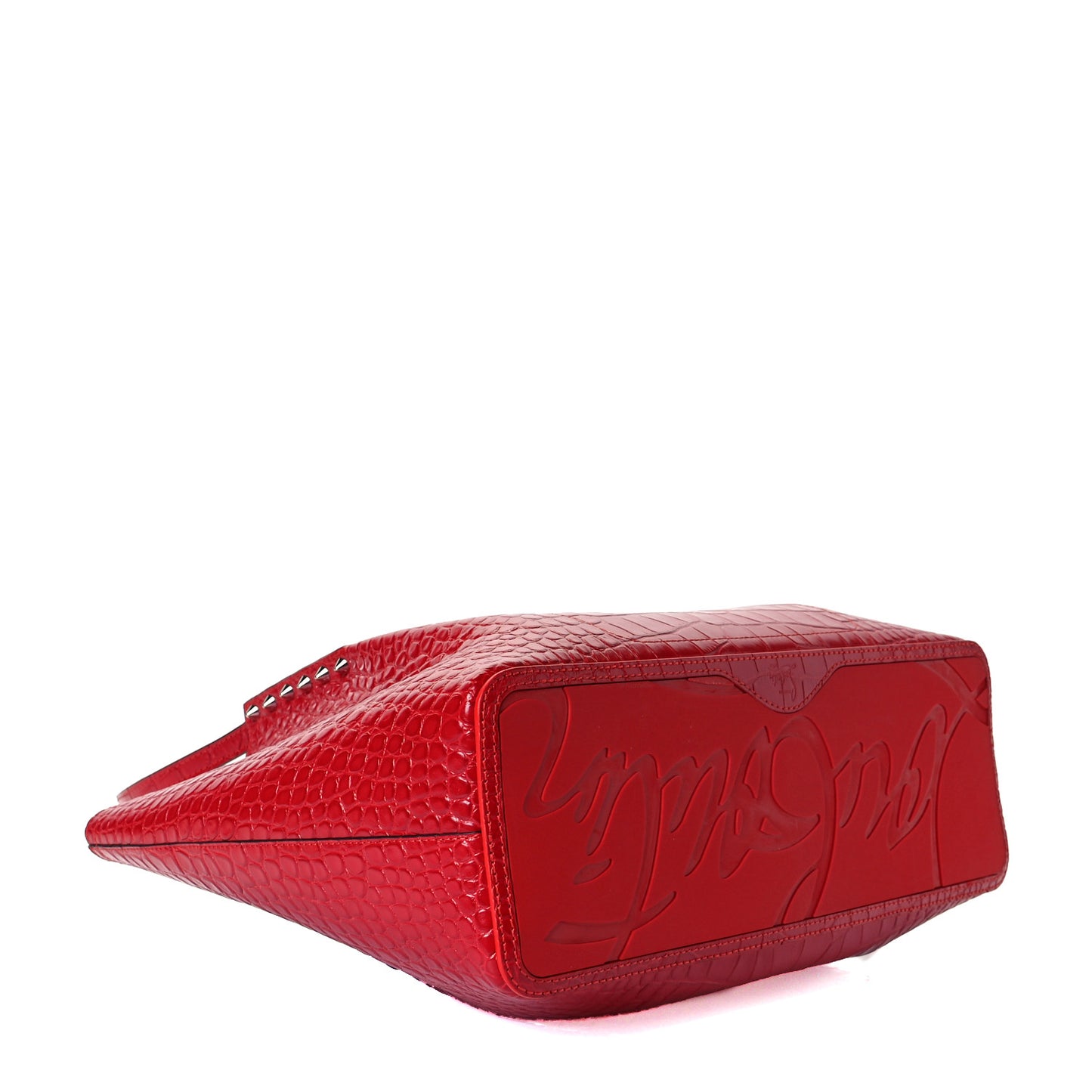 Crocodile Embossed Calfskin Spiked Small Cabarock Shopper Tote Red