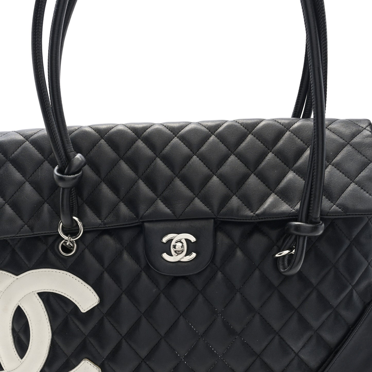 Calfskin Quilted Large Cambon Flap Black White