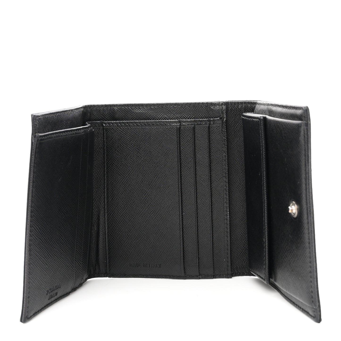 Tessuto Nylon Saffiano Tri-Fold Compact Wallet Black