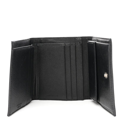 Prada Tessuto Nylon Saffiano Tri-Fold Compact Wallet Black 5 of 7