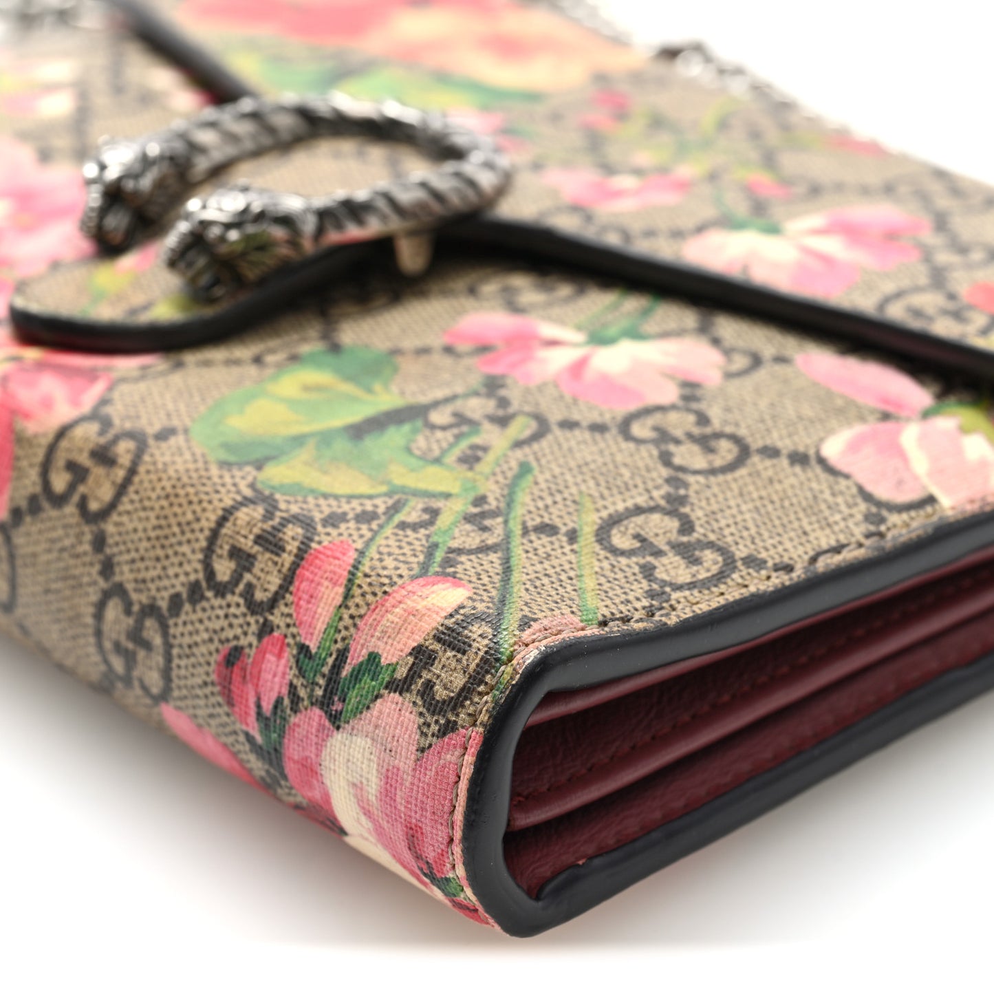 GG Supreme Monogram Blooms Mini Dionysus Chain Wallet Beige Multicolor Dry Rose