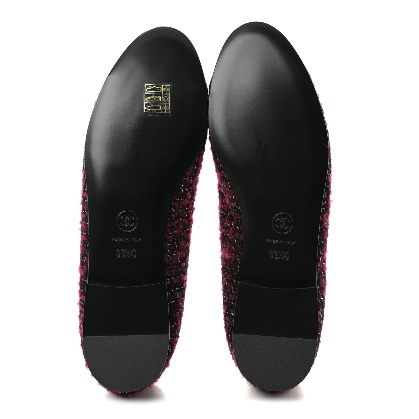 Wool Cotton Tweed Lambskin Cap Toe Ballerina Flats 39.5 Dark Pink Black Silver