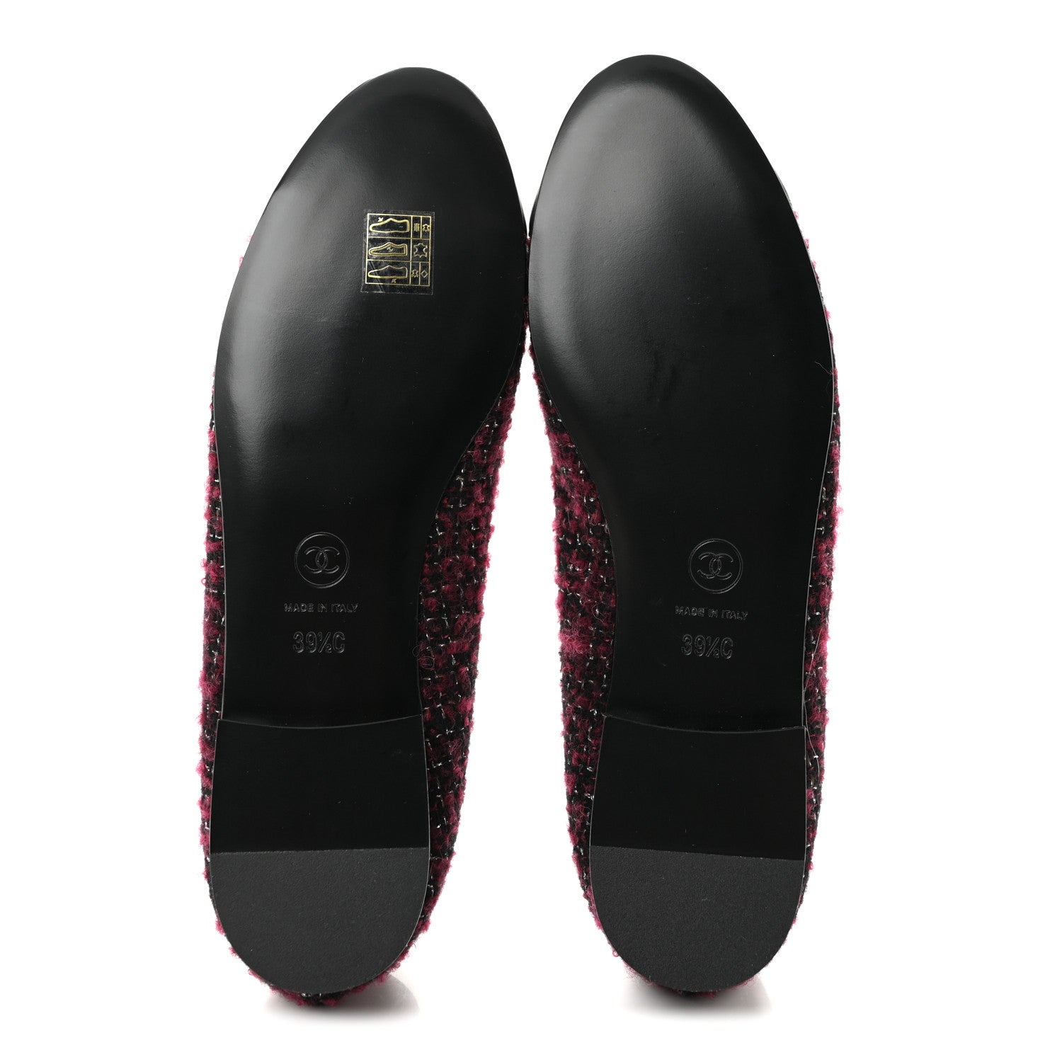 Chanel Wool Cotton Tweed Lambskin Cap Toe Ballerina Flats 39.5 Dark Pink Black Silver 6 of 10