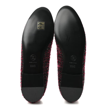 Chanel Wool Cotton Tweed Lambskin Cap Toe Ballerina Flats 39.5 Dark Pink Black Silver 6 of 10