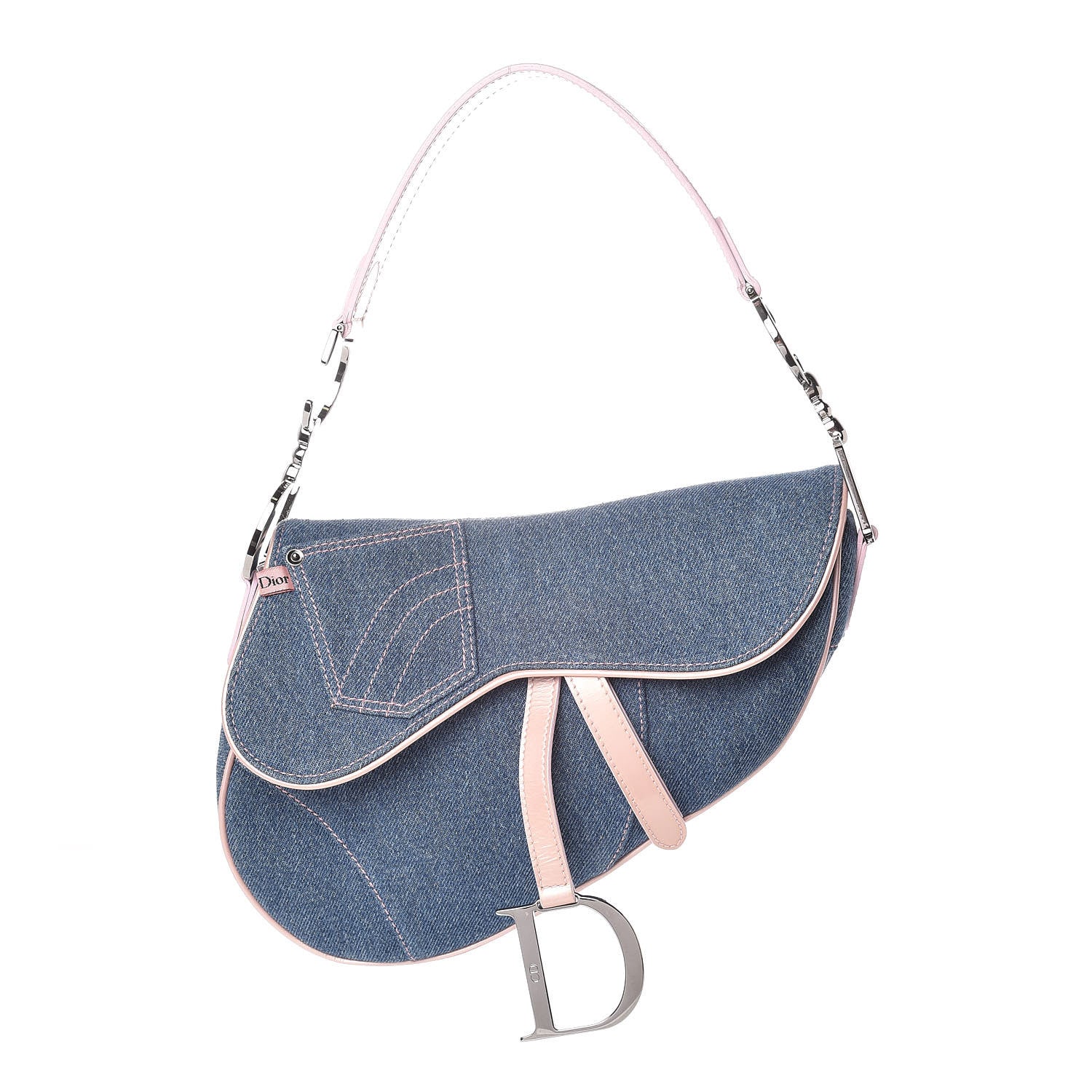 Christian Dior Patent Denim Jeans Saddle Bag Blue Pink 1 of 10