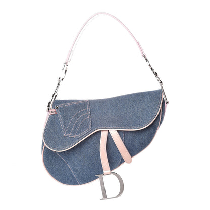 Christian Dior Patent Denim Jeans Saddle Bag Blue Pink 1 of 10