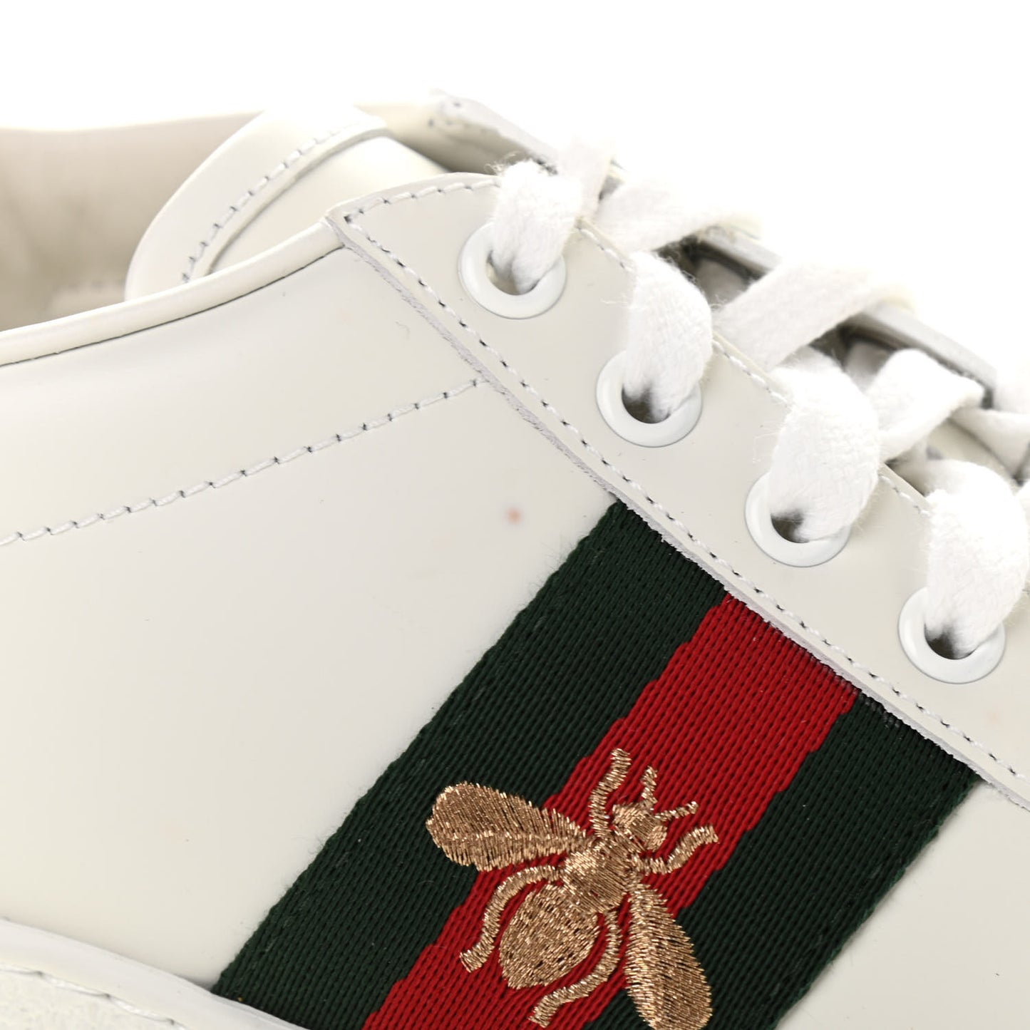 Calfskin Ayers Bee Embroidered Womens Ace Sneakers 38 White Green