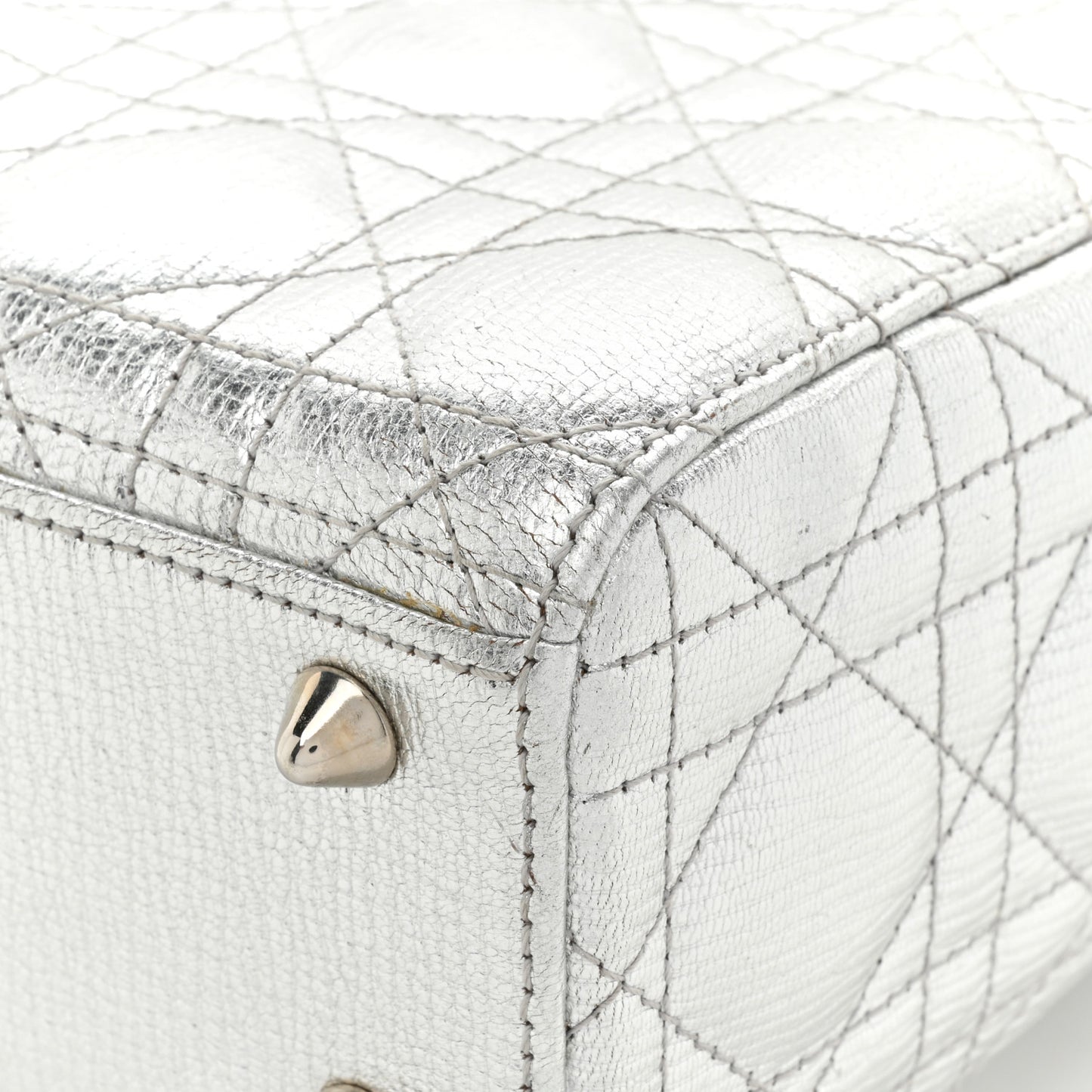 Metallic Grained Calfskin Cannage Small Lucky Badges My Lady Dior Silver