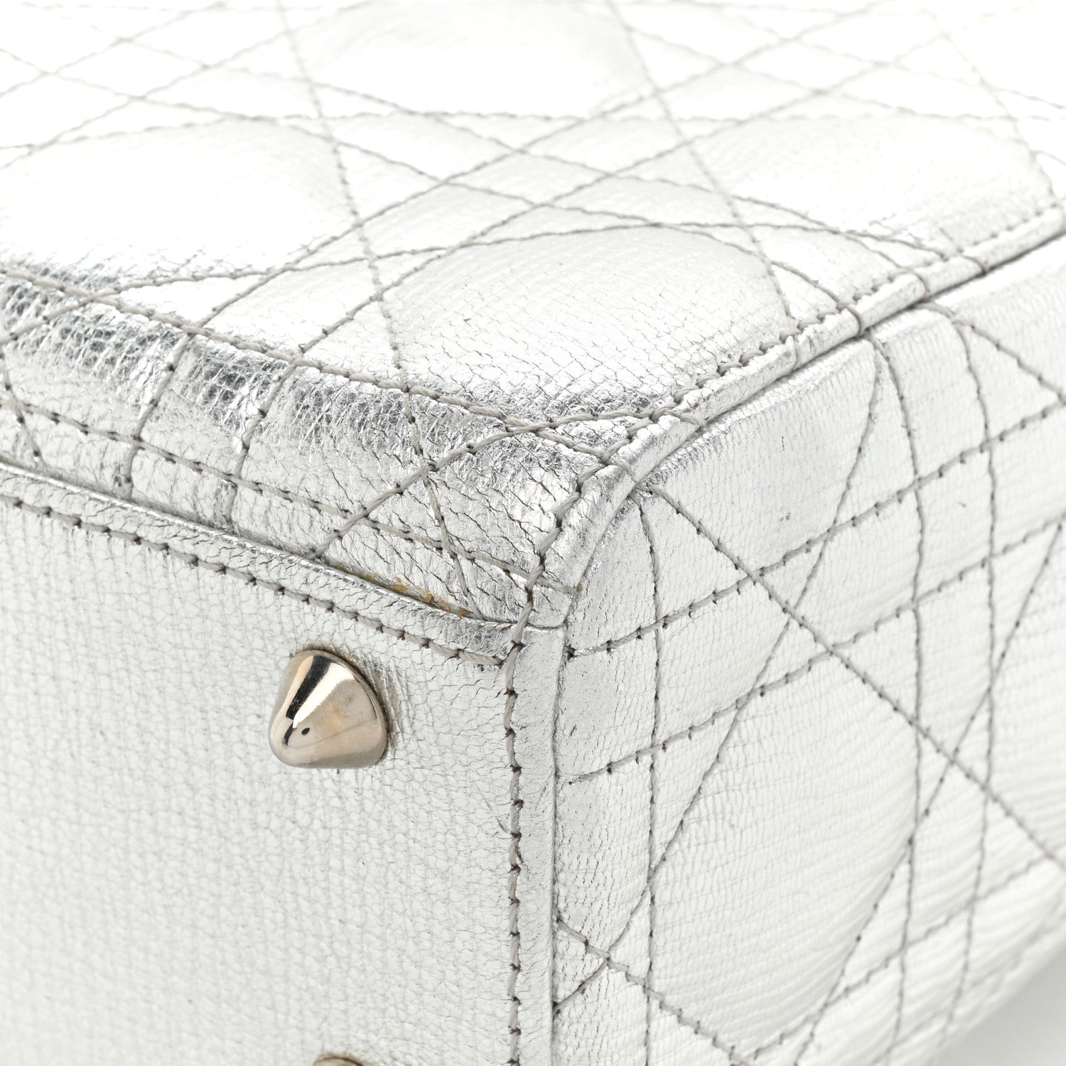 Christian Dior Metallic Grained Calfskin Cannage Small Lucky Badges My Lady Dior Silver 16 of 17