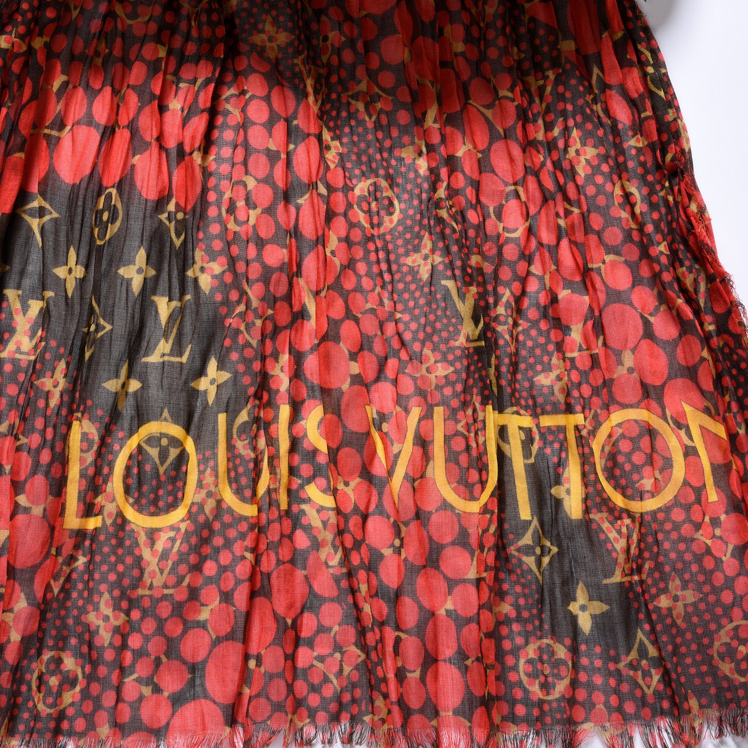 Louis Vuitton Cotton Monogram Kusama Infinity Dots Pareo Scarf Red 3 of 4