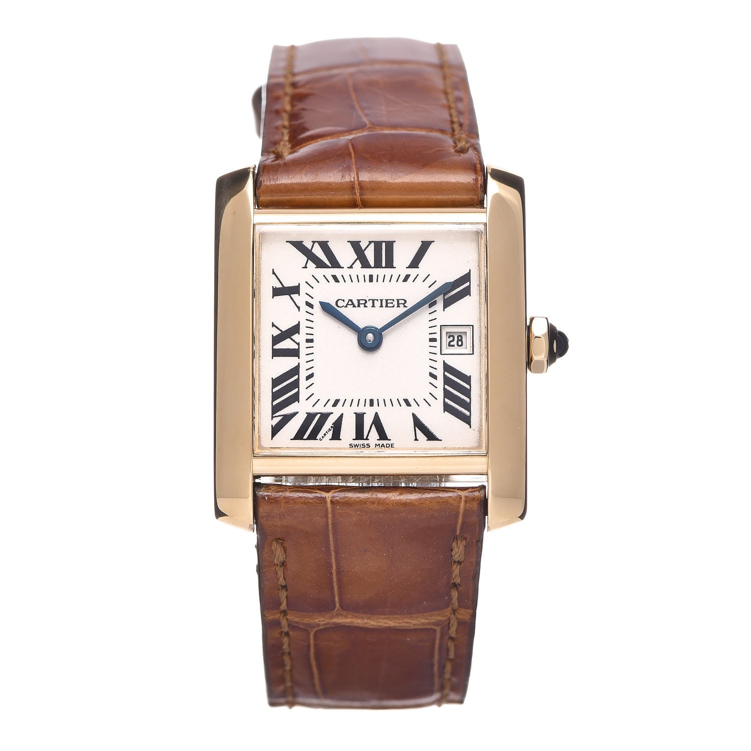Cartier 18K Yellow Gold Alligator 25mm Tank Francaise Quartz Watch Brown 1 of 8