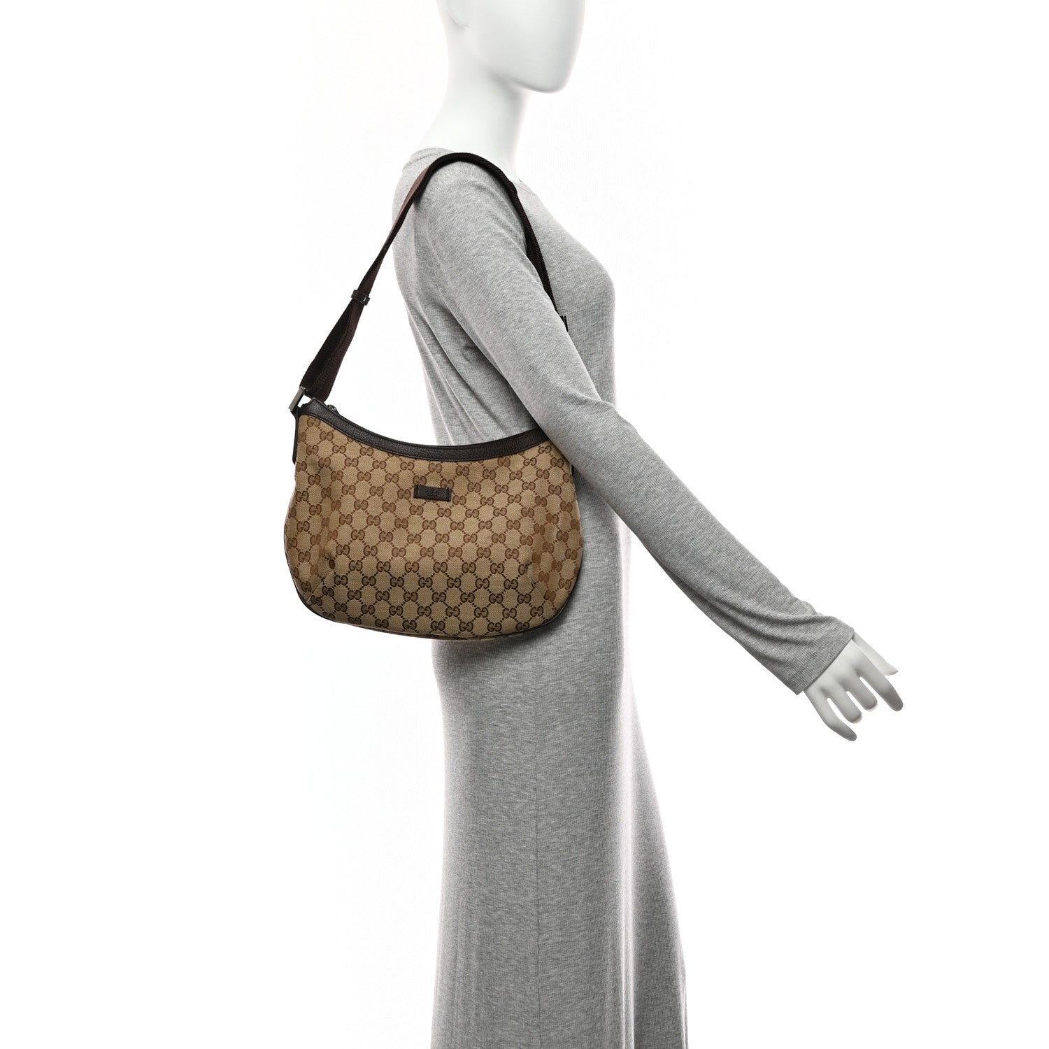 Gucci Monogram Medium Half Moon Hobo Dark Brown 2 of 11