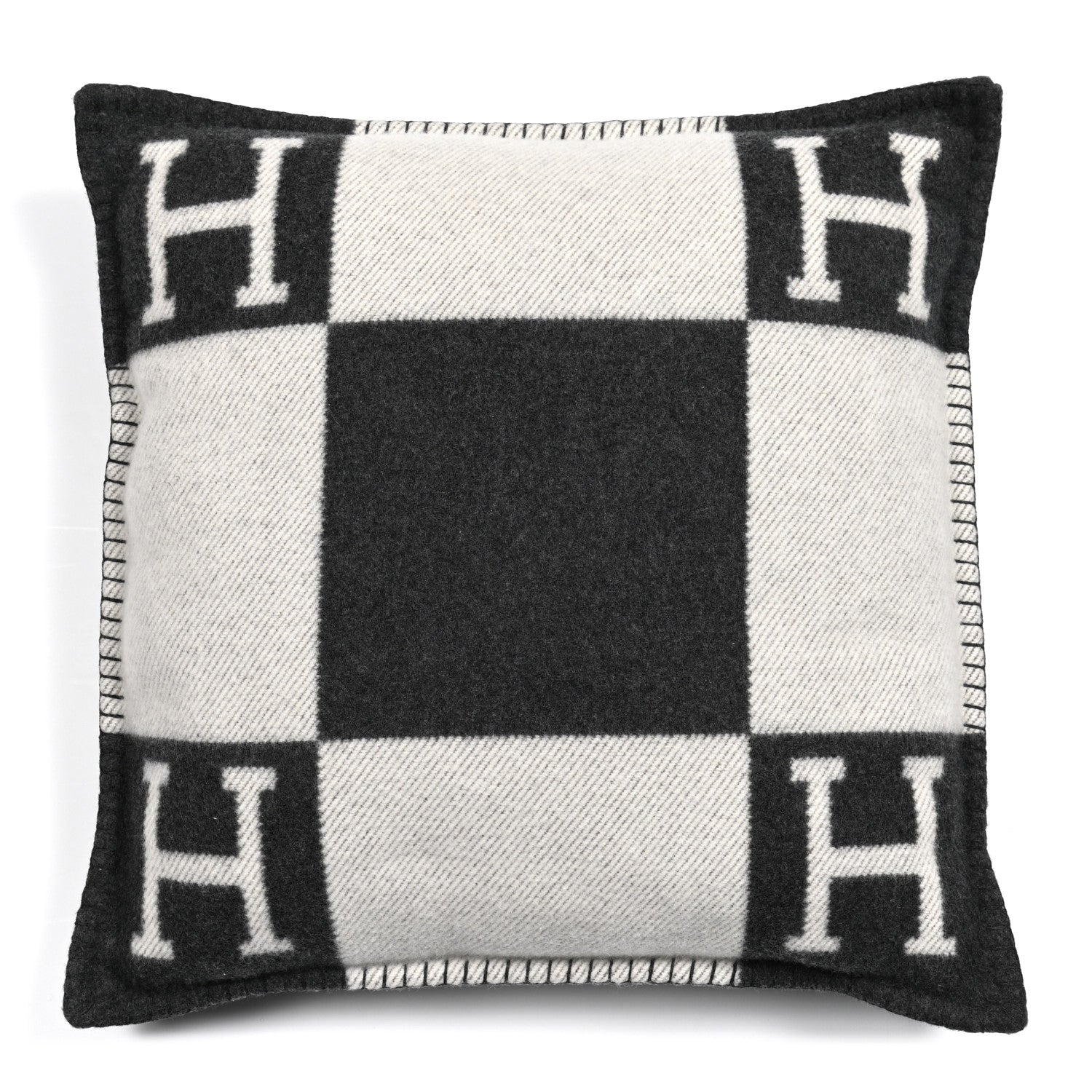 Hermes Wool Cashmere Avalon Pillow PM Ecru Gris Fonce 1 of 3