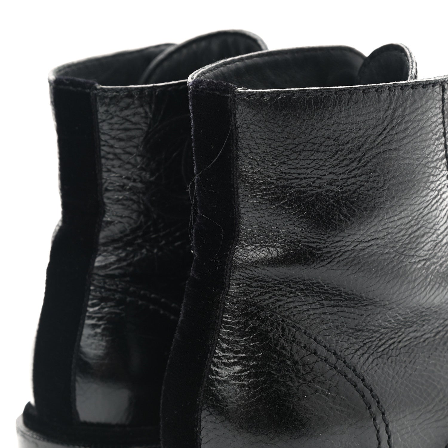 Chanel Shiny Calfskin Velvet Pearl Combat Short Boots 39 Black 9 of 10